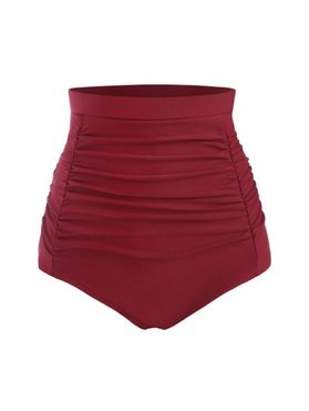 Tummy Control Swimsuit Bottom Solid Color Ruched High Rise Bikini Swimwear Bottom