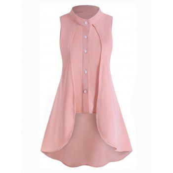 

Plus Size Overlay High Low Sleeveless Blouse, Pink