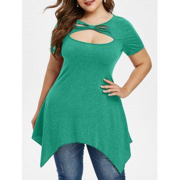 

Ripped Cut Out Handkerchief Plus Size Top, Green
