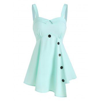 

Buttons Irregular Sweetheart Neck Tank Top, Aquamarine