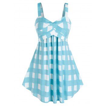 

Plus Size Plaid Backless Tunic Tank Top, Light blue