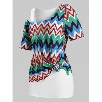 

Plus Size Zigzag Knit Knot T-shirt and Tank Top Set, Multicolor
