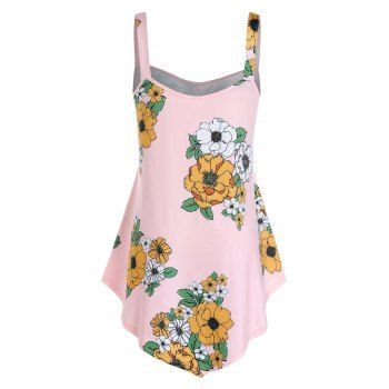 

Plus Size Flower Print Button Front Tunic Tank Top, Light pink