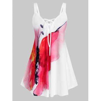 

Plus Size Butterfly Print Lace Up Tank Top, White