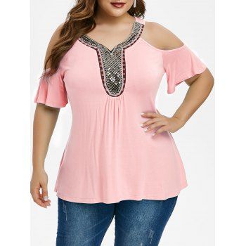 Image of Plus Size Sequins Embellished Cold Shoulder Top