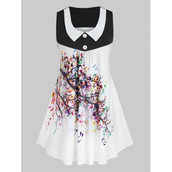 

Plus Size Music Note Print Tank Top, White