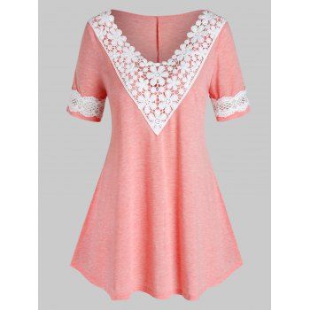 

Plus Size Contrast Lace T Shirt, Rose