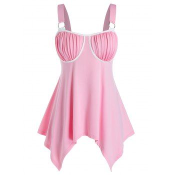 

Plus Size Ruched Hanky Hem O-ring Linked Tank Top, Pink