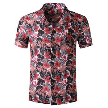 

Tropical Leaf Print Pocket Beach Shirt, Multicolor