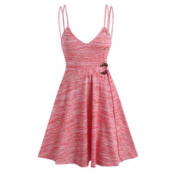 

Space Dye A Line Strappy O Ring Belt Mock Button Slip Dress, Pink rose