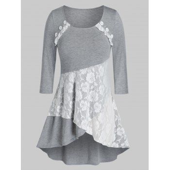 

Plus Size Floral Lace Button Layered Top, Gray