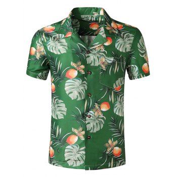 

Wildflower Leaf Print Pocket Hawaii Short Sleeve Shirt, Multicolor a