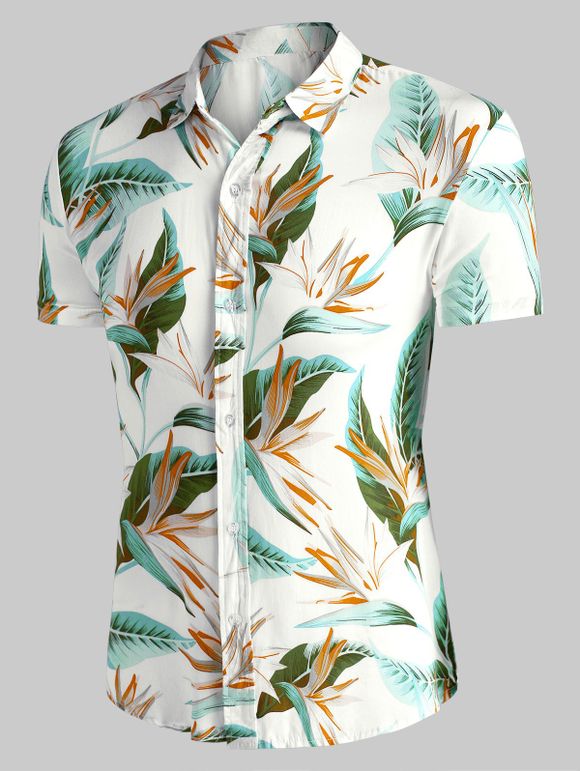 Chemise Hawaïenne Fleur Imprimée à Manches Courtes - Blanc M