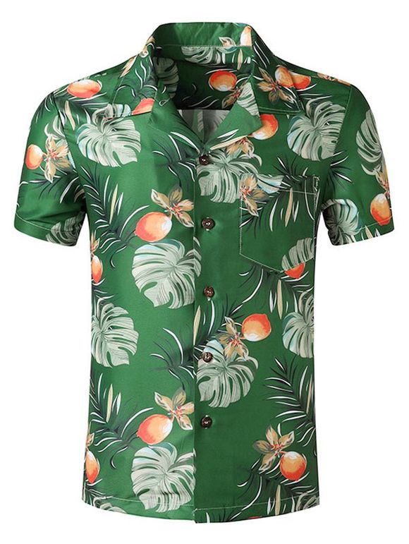 Chemise Hawaïenne à Imprimé Feuille Fleur à Manches Courtes avec Poche - multicolor A 2XL