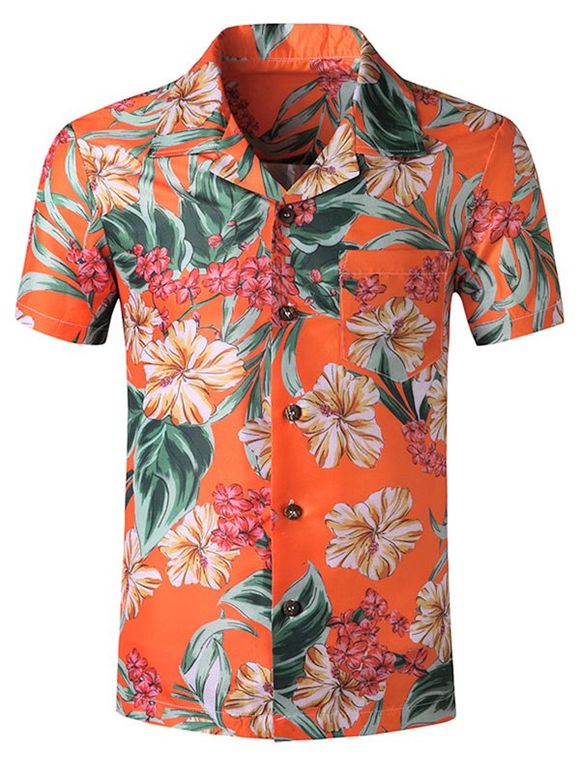 Chemise Hawaïenne à Imprimé Feuille Fleur à Manches Courtes avec Poche - multicolor B S