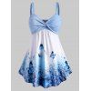 Débardeur Tordu en Avant Papillon Imprimé de Grande Taille - Bleu clair 5X