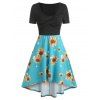 Robe à Imprimé Fleurie Nouée en Avant à Taille Haute - Noir 3XL