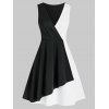 Robe Evasée Ajustée en Blocs de Couleurs Plongeante - Noir 3XL