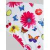 Plus Size Lattice Flounce Butterfly Flower Print Tankini Swimwear - LIGHT PINK 5X