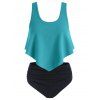 Flounce Ruched Textured Tankini Swimsuit - GREEN S
