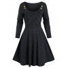 Robe Plissée Boutonnée à Taille Haute en Couleur Unie - Gris Foncé L