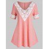 T-shirt en Dentelle Contrastée de Grande Taille - Rose 2X