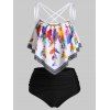 Ensemble de Tankini Plume Imprimée à Bretelle Matelassé - Blanc XL