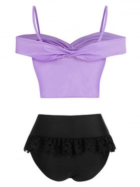 Bow Detail Lace Insert Padded Two Piece Swimsuit