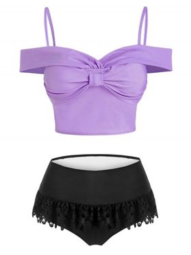 Bow Detail Lace Insert Padded Two Piece Swimsuit