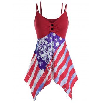 

Plus Size American Flag Hanky Hem Ruched Cami Tank Top, Red