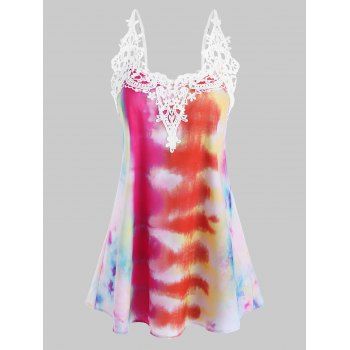 

Crochet Lace Panel Tie Dye Cami Top, Multicolor