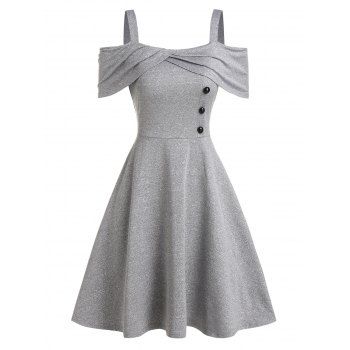 

Cold Shoulder Mock Button Marled Dress, Light gray