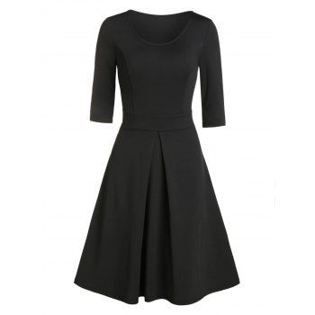

Solid Color Pleated Flare Dress, Black
