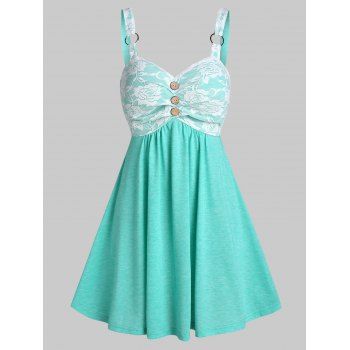 

Sleeveless Lace Insert Mock Button Dress, Light aquamarine