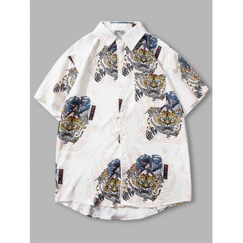 

Geisha Samurai Tiger Print Pocket Shirt, White