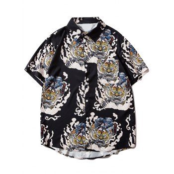 

Geisha Samurai Tiger Print Pocket Shirt, Black