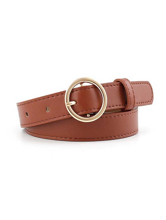 Ceinture en PU avec Boucle Ronde - Brun GOLD