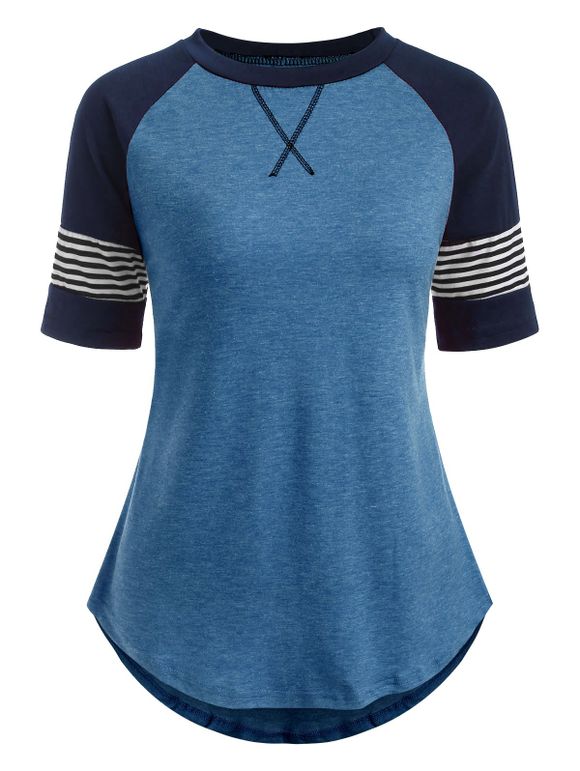 T-shirt Rayé Cousu à Manches Raglan - Bleu profond XL