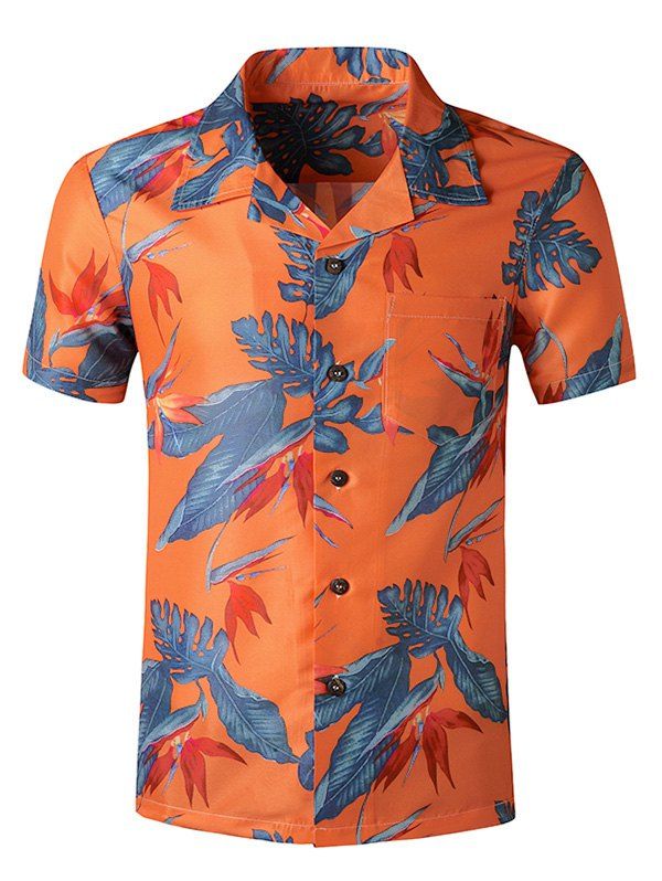 Tropical Leaf Printed Pocket Beach Shirt - multicolor B XS
