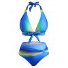 Maillot de Bain Bikini Rayé Ombré Noué au Dos de Grande Taille - Jaune 5XL