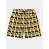 Short à Imprimé Tête de Figure Motif Taille Elastique - Jaune Soleil M