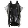 Robe Haute-Basse à Imprimé Squelette à Manches Papillon - Noir XL