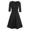 Solid Color Pleated Flare Dress - BLACK M