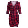 Mini Robe Superposée à Carreaux Imprimé à Volants - Rouge L