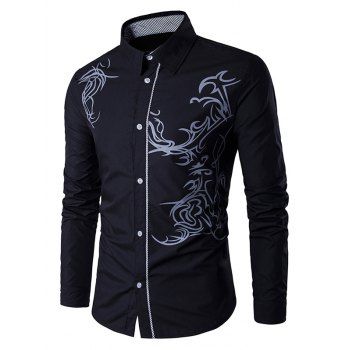 

Dragon Pattern Button Up Shirt, Black