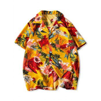 

Flower Print Pocket Beach Shirt, Yellow