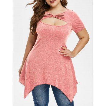 

Ripped Cut Out Handkerchief Plus Size Top, Light pink