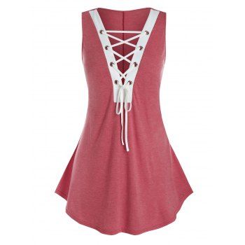 

Plus Size Lace Up Colorblock Tank Top, Valentine red
