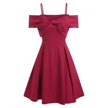 

Front Bowknot Cold Shoulder Party Dress, Red wine