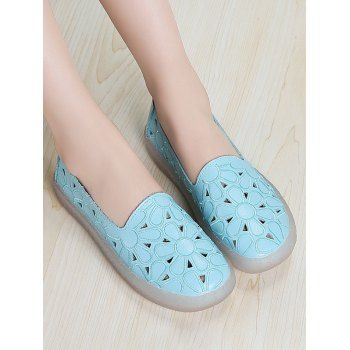 

Floral Embroidery Hollow Out Flat Shoes, Blue